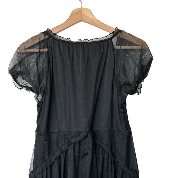 Urban Outfitters Black Babydoll Dress Chiffon Puff Sleeve Witch Goth Twilight L - Picture 7 of 13
